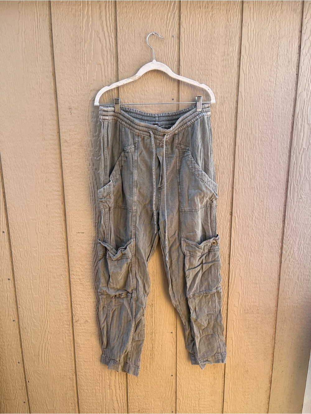 Free People Feelin Good Utility Cargo Pants  Green High Rise Boho Gauzy S